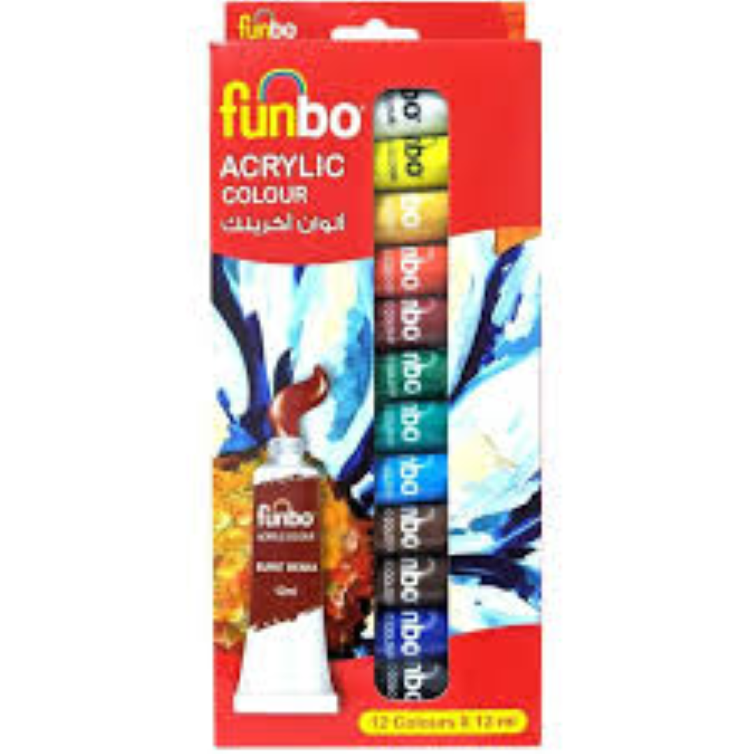 Funbo Acrylic Paint Set 12 col X 12ml Tubes FO-Funbo Acrylic-1212